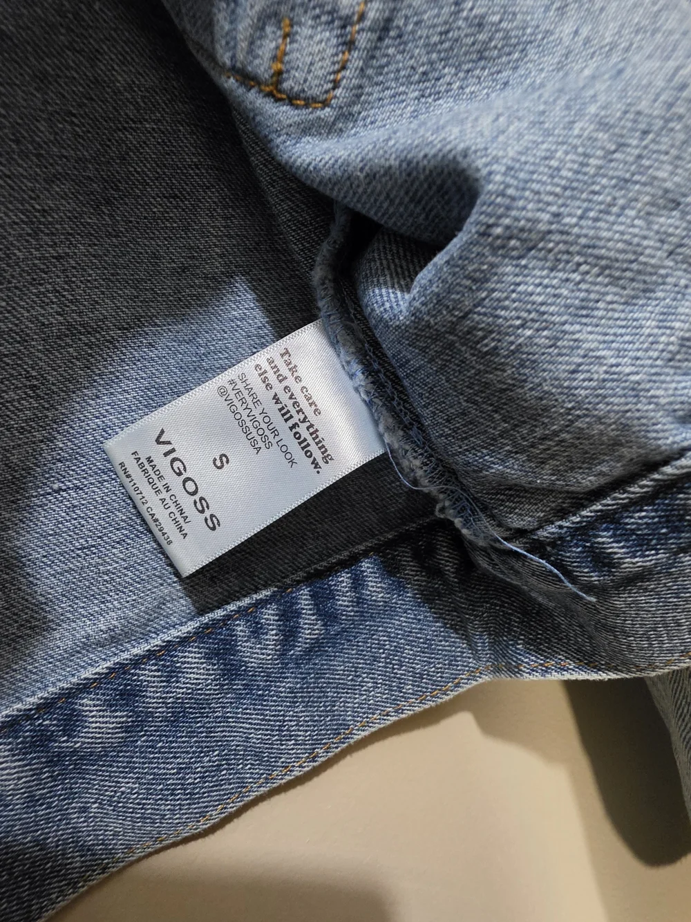 VIGOSS Cropped Denim Jacket Small Corduroy Collar Snap Front Blue - Picture 9 of 13